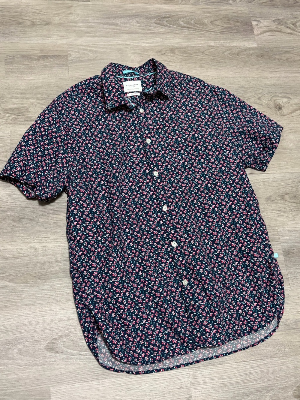 Cactus Man Ricky Singh Slim Fit Short Sleeve Floral Button Up Dress Shirt L